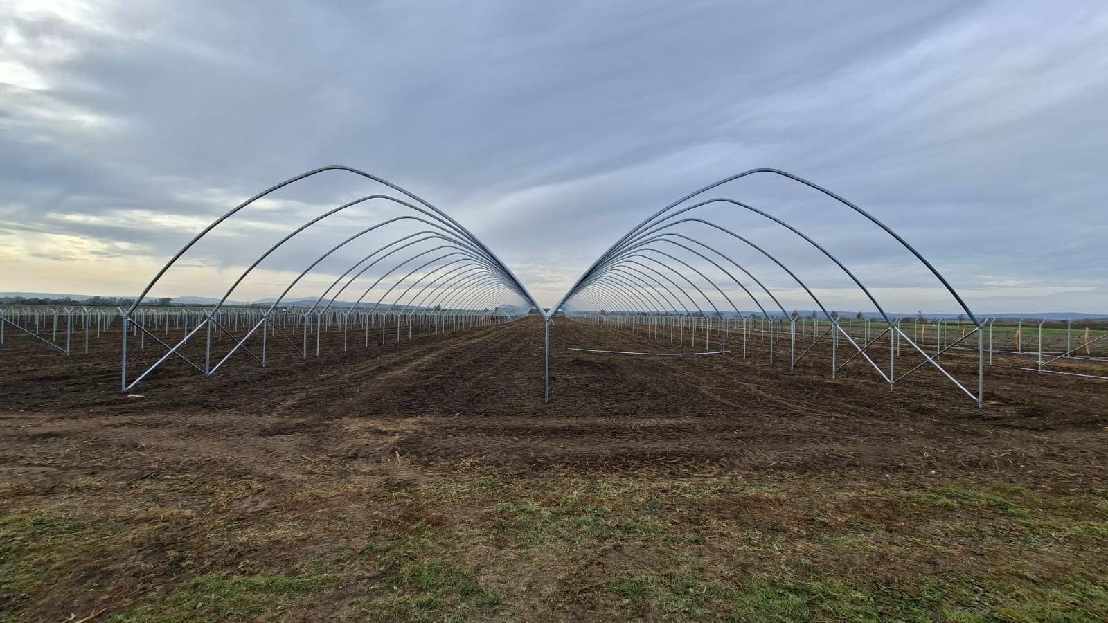 Dvě sousední lodě blokového tunelu spojené společnou nohou na připraveném poli